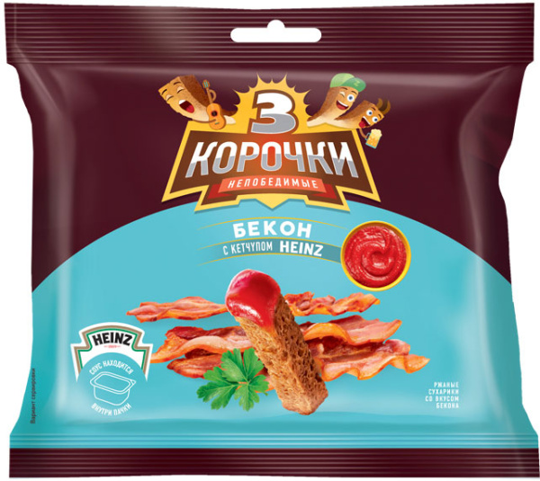 Три корочки сухарики Бекон + соус томат 60г+20г 1*30